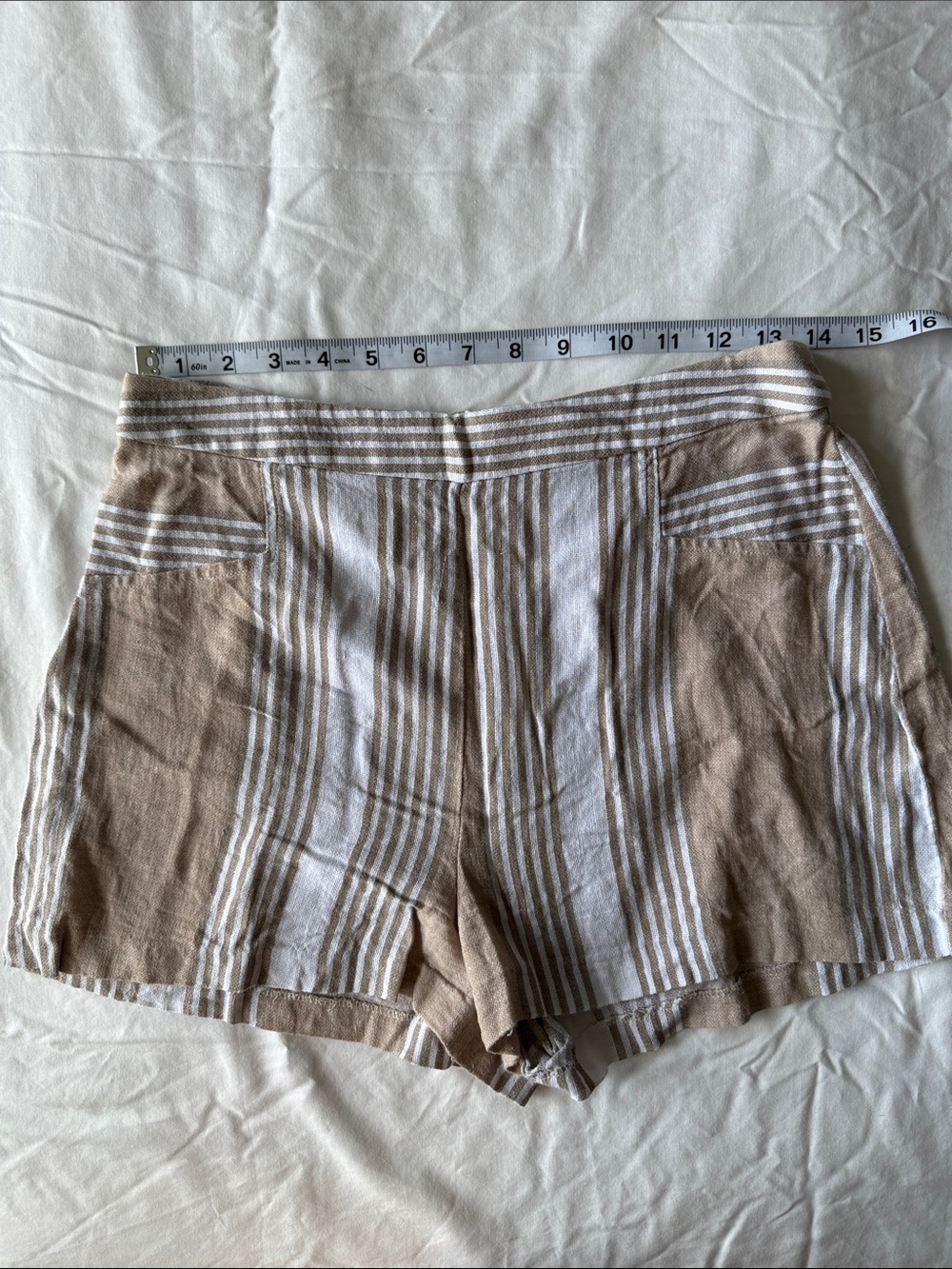 Striped Linen-Blend Crop Top & Shorts Set in Beige and White - Picture 6 of 9